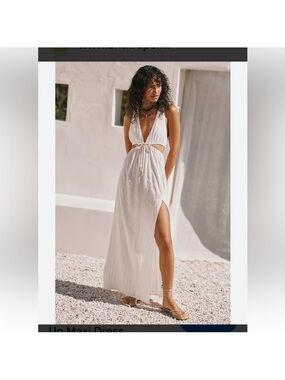 l*space White Plunge Maxi Swim Coverup with Side Slit